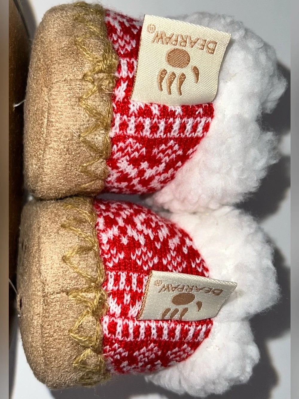 BearPaw Red Fair Isle Sherpa-Trim Baby Slippers